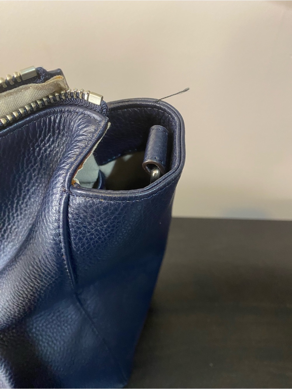Jem + Bea Navy Leather Baby Tote Bag with Dual Top Handles - Picture 6 of 13